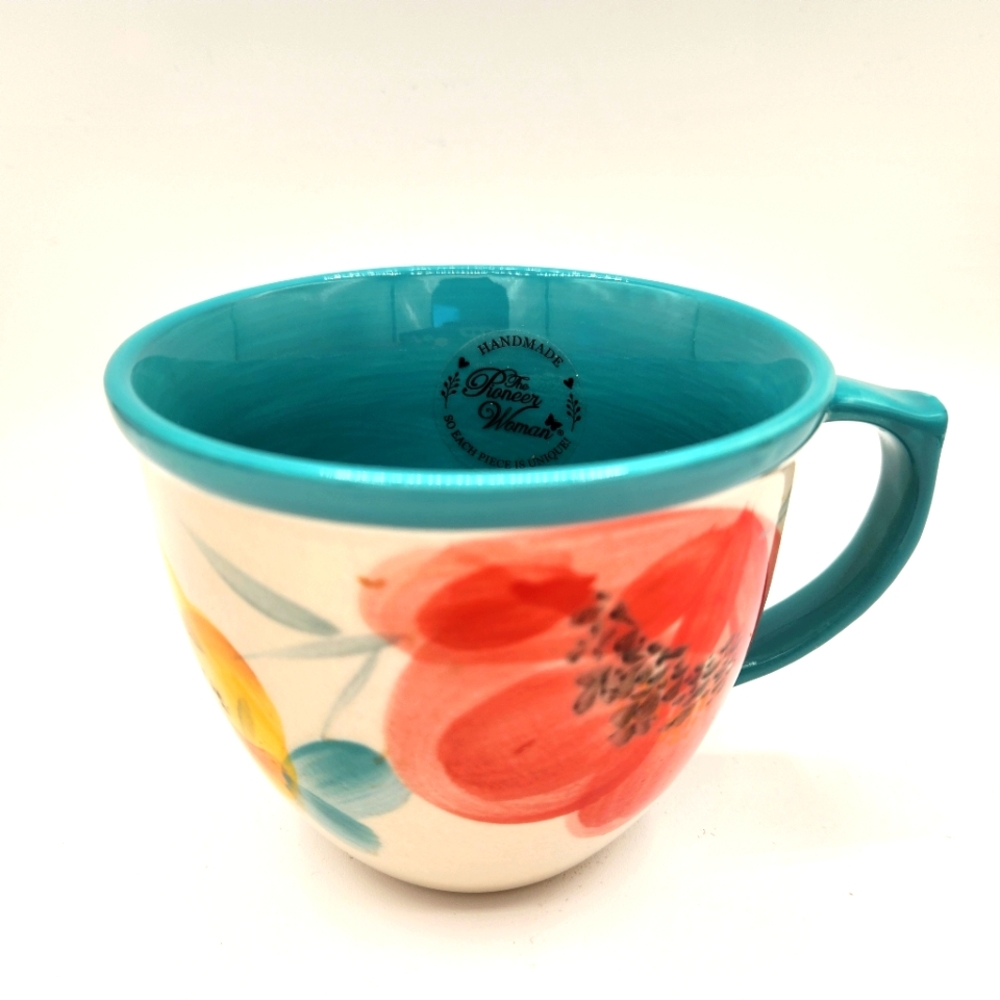 PIONEER WOMAN Mug Coffee Cup Red Yellow Teal Poppy Blossom FLORAL TURQUOISE  NWT
